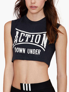 Top cropped noir coton imprimé lettres cropped