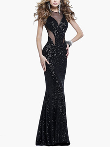 Robe longue noir paillettes sirène creusé