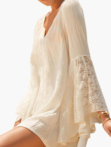 Blouse plage écru blanche dentelle pour femme