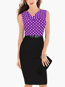 Robe bodycon avec col asymétrique à pois