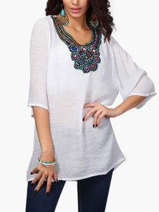 Blouse femme unicolore perles plissé