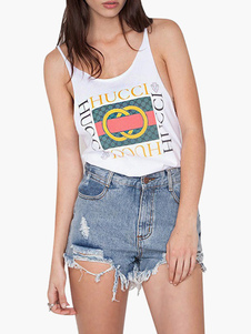 Débardeur féminin mode blanc lettres sans manches