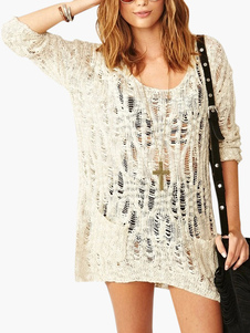 Blouse plage écru blanche à tricoter pour femme