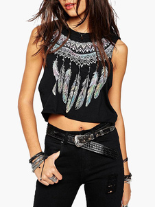 Top cropped noir coton à zigzags cropped