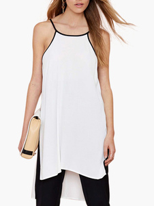 Débardeur féminin blanc fendu bretelles fendu