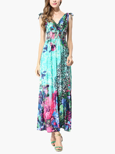 Robe longue multicolore réglable avec lacets col V