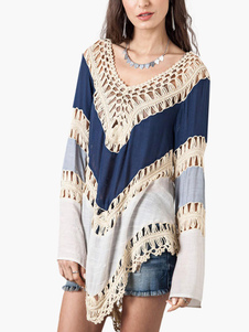 Blouse plage orange foncée color-block pour femme