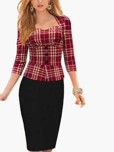 Robe bodycon col carré écossais avec bouton