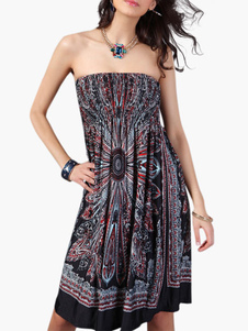 Robe skater Soie lait impression réglable plissé bustier