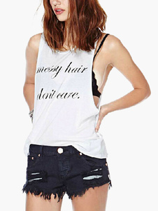 Débardeur féminin blanc imprimé lettres