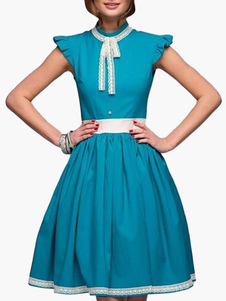 Robe skater en brocart bicolore plissé noeuds