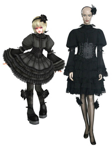 King of Fighters Maximum Impact2 Ninon Beart noir Cosplay Costume Lolita Robe