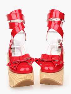 Chaussures lolita exquises rouge à bout rond