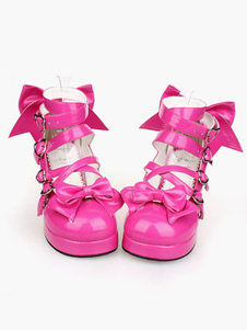 Chaussures Lolita roses douces avec nœuds papillons