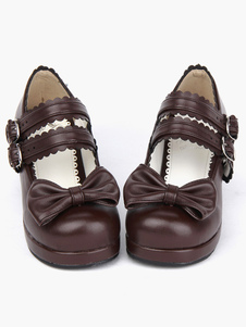 Lolita marron café Chunky Square des chaussures talons talons hauts cheville sangles Boucles Bow Dec