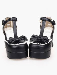 Fantastique PU cuir noir Lolita sandales