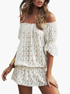 Blouse de plage blanche dentelle au pour femme