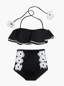 Maillot de bain 2 pièces sexy noir licou fleur pour femme