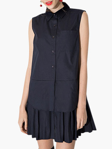 Robe chemise bleu foncée plissée