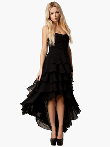 Robe skater chiffon noir volants bustier