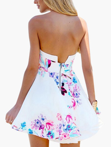 Mini robe lin de coton blanc zip bustier