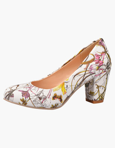 Escarpins talons épais mocassin fleuri