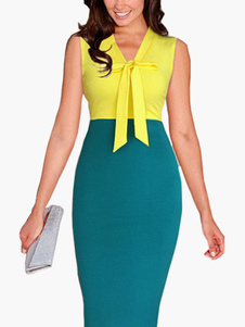 Robe bodycon col V bicolore