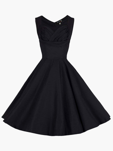 Robe vintage unicolore plissée col V