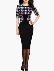 Robe bodycon noir écossais