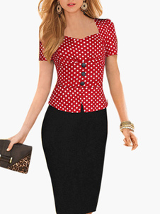 Robe bodycon rouge col carré bicolore deux-pièces