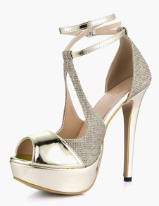 Sandales plateforme talons aigus doré clair