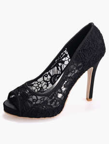 Chaussures bout ouvert talons aigus dentelle mocassin