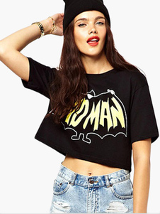 Top cropped noir coton lettres cropped