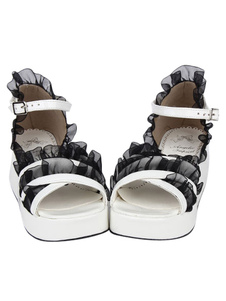 Fantastique Ruffles PU cuir blanc Lolita sandales