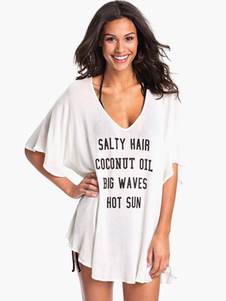 Blouse de plage blanche lettres pour femme