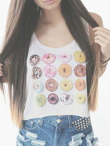 Débardeur féminin blanc impression cropped