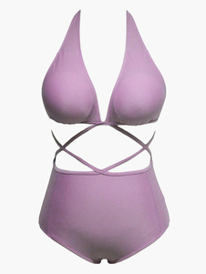 Beau Maillot de bain 1 piece sexy violet creusé