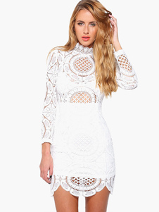 Robe bodycon blanc col montant