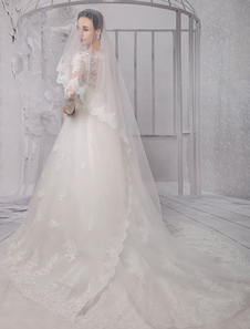 Voile cathédrale 1 couche tulle dentelle forme d'ovale