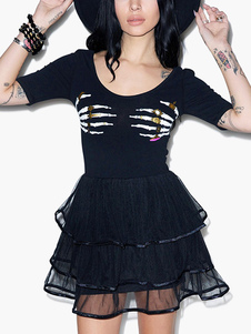 Mini Robe coton noir imprimé squelette