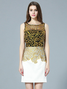 Robe Bodycon féminin bicolore brodé acétate