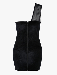 Mini Robe en velours noir coupe asymétrique