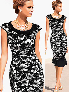 Robe vintage noire rétro col rond de fête