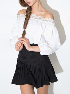 Blouse femme casual coton blanc dentelle