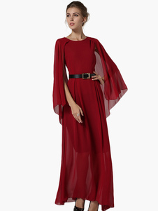 Robe longue chiffon multicouche col rond