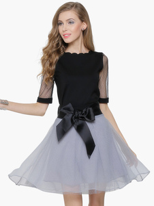 Chic Robe skater mode multicolore multicouche noeud