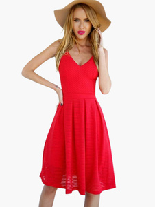 Robe d'été rouge unicolore à bretelles