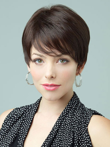 Perruque de cheveux humains pour femme noir brunâtre