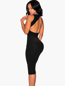 Robe de club noir encolure dégagée