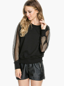 Sweater activewear noir col ras du cou